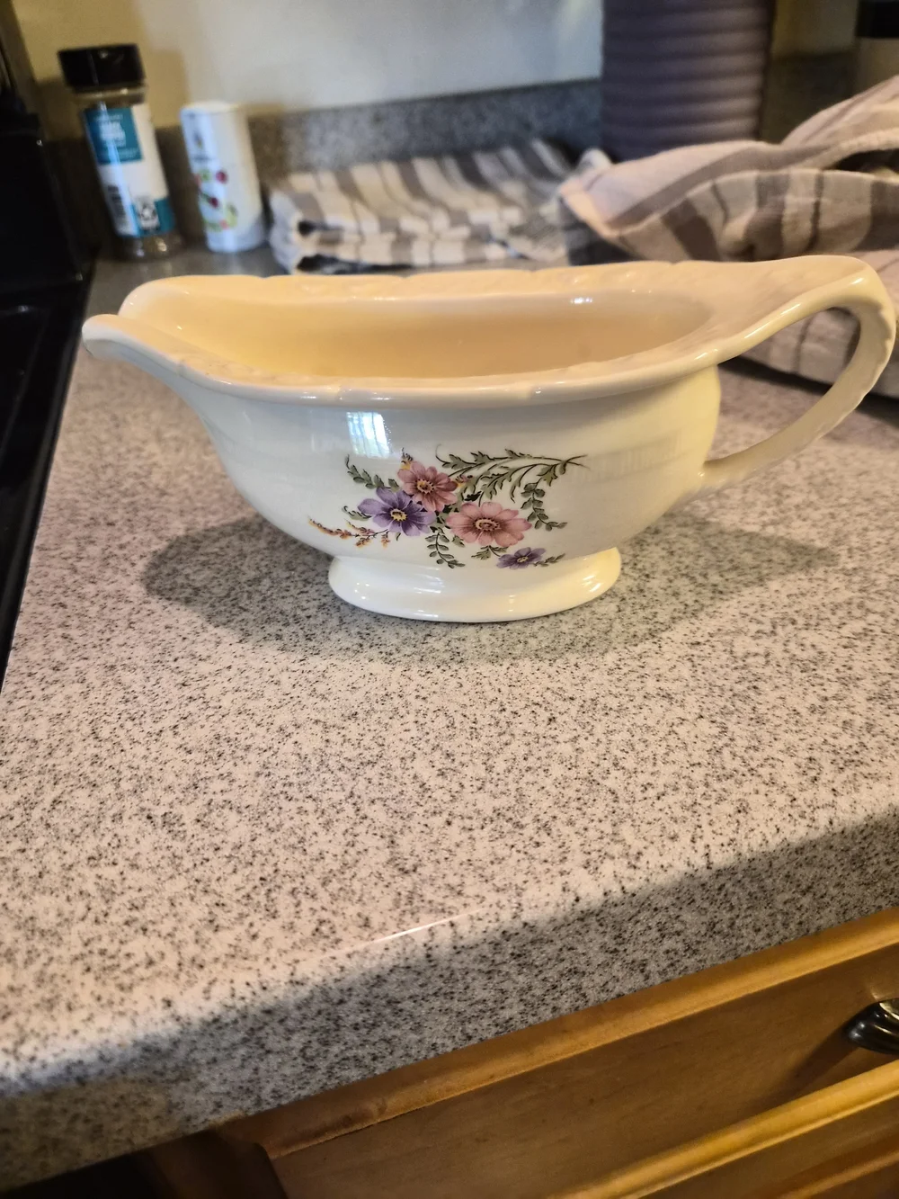 Vtg 1932 Homer Laughlin Virginia Rose Floral Sugar Bowl & Gravy Boat Set